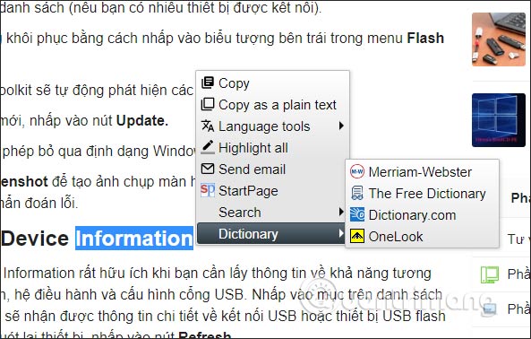 Tùy chọn cho menu