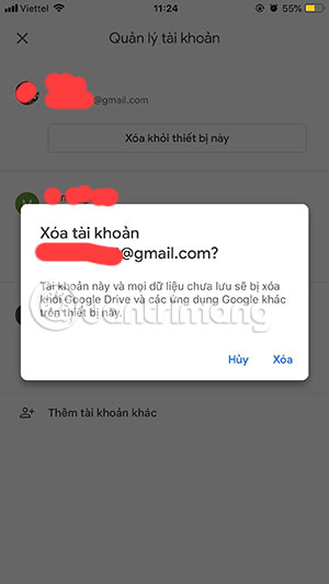 Xác nhận xóa tài khoảnGoogle Drive