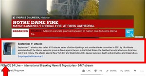 YouTube đổ lỗi cho thuật toán khi khẳng định vụ cháy Nhà thờ Đức Bà Paris là khủng bố