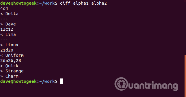 Chạy lệnh diff để tìm sự khác biệt giữa hai file 