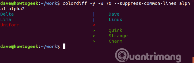 Sử dụng các tùy chọn của diff cho colordiff