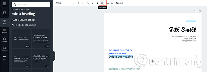 Click vào nút Alignment