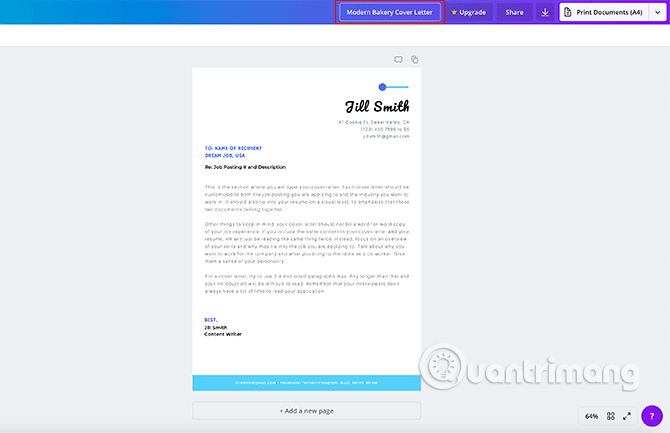 Đặt tên cho Cover Letter