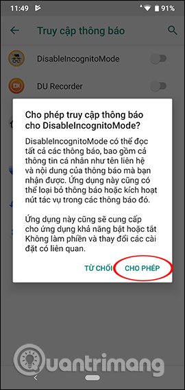 Cho phép thông báo