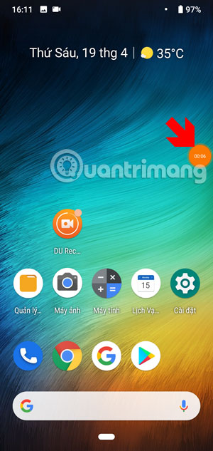 Biểu tượng hiển thị thời gian ghi hình DU Recorder