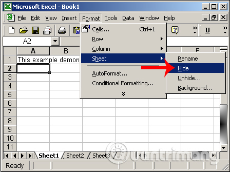 Nhấn Hide ẩn sheet Excel 2003