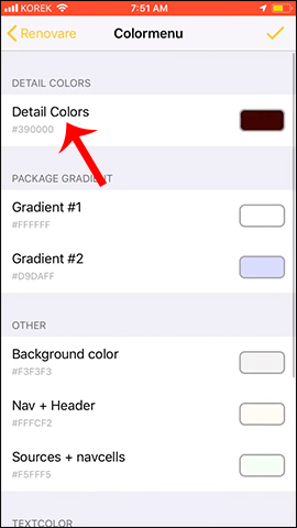 Color menu adjustment interface