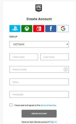 Register an account on Epic Games