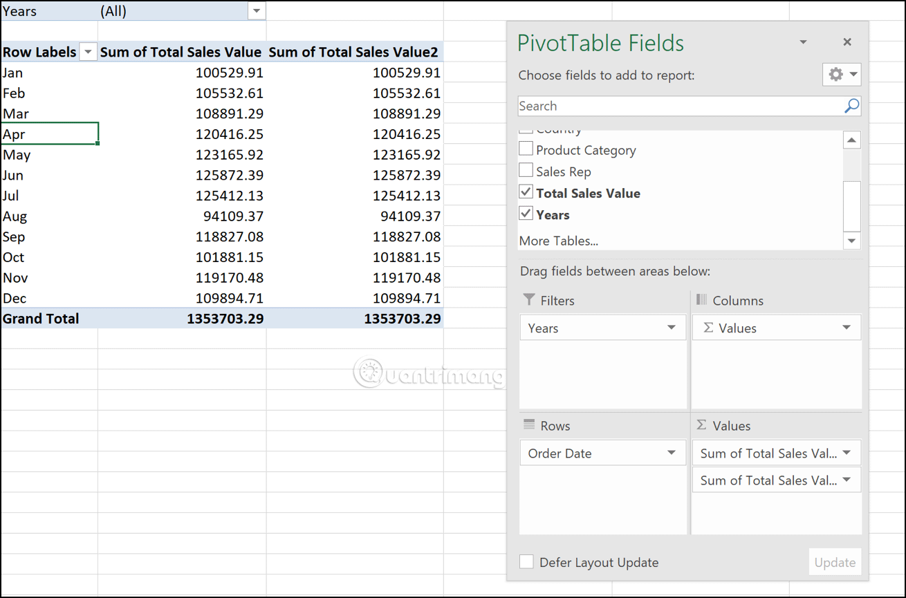 Cách tính phần trăm thay đổi trong Pivot Table trong Excel - Ảnh minh hoạ 8