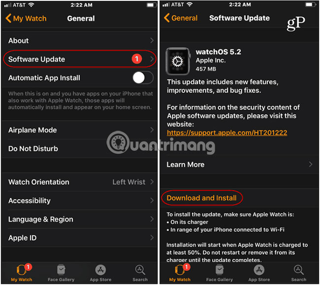 Mở ứng dụng Watch và đi tới My Watch > General > Software Update