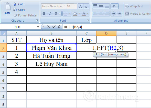 Hàm LEFT, cách dùng hàm cắt chuỗi ký tự bên trái trong Excel