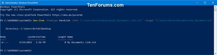 Tạo liên kết cứng đến một file trong PowerShell