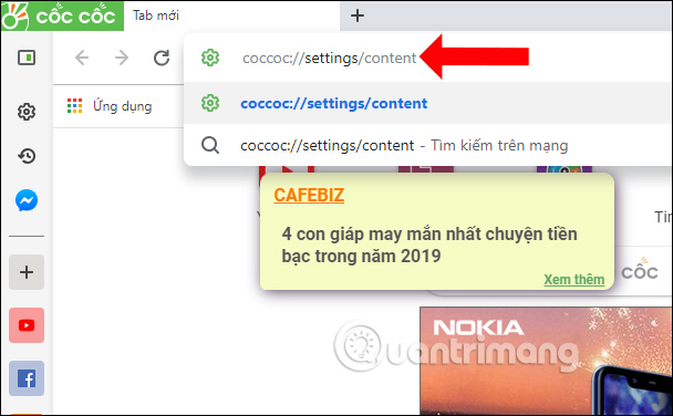Cài đặt nội dung trình duyệt