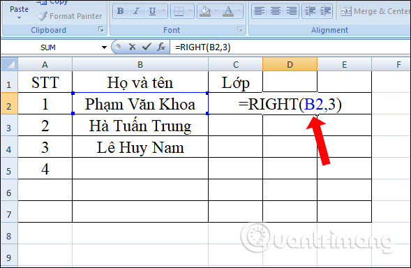 Hàm RIGHT, cách dùng hàm cắt chuỗi ký tự bên phải trong Excel