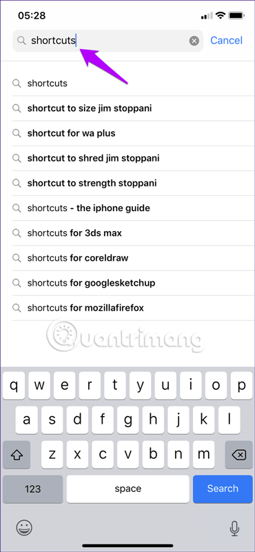 Tìm ứng dụng Shortcuts