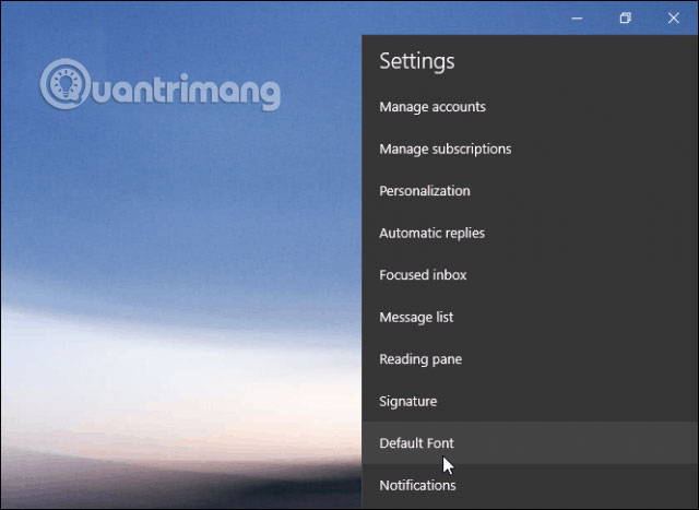 Chọn “Default Font” từ danh sách các tùy chọn trong menu Settings