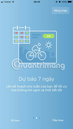 Giao diện bắt đầu AirVisual