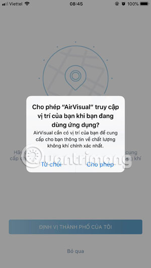 Cho phép AirVisual truy cập vị trí của bạn
