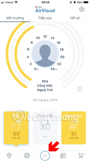 Hiển thị mức độ ô nhiễm theo giờ AirVisual