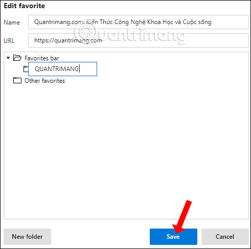 Hiển thị thư mục bookmark