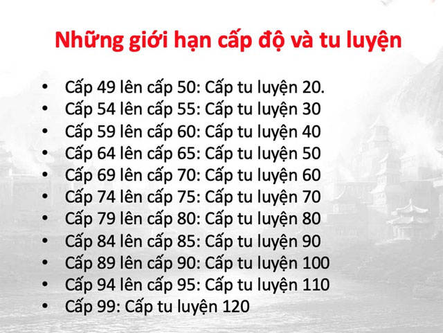 Tổng hợp giới hạn lên cấp Tân Thiên Long Mobile