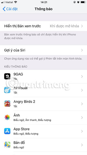 Tắt thông báo ứng dụng iPhone