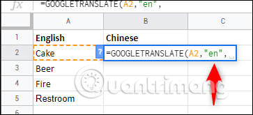 Cách sử dụng Google Translate trực tiếp trong Google Sheets - Ảnh minh hoạ 3