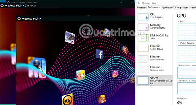 Cửa số MEmu sử dụng RAM