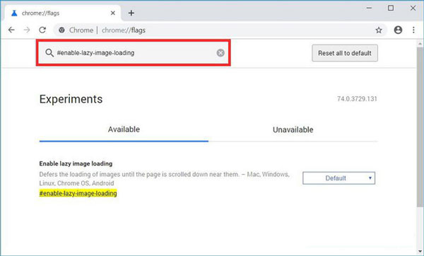 Copy và dán dòng lệnh #enable-lazy-image-loading vào ô tìm kiếm