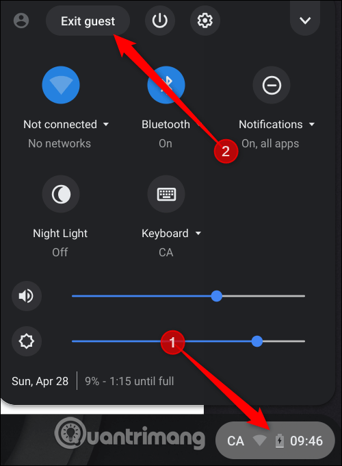 Click vào Exit Guest trên Chromebook