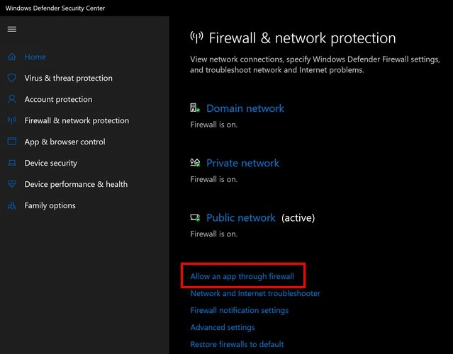 Click vào tùy chọn đầu tiên Allow an app through firewall