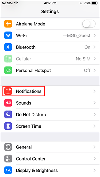 Chọn Notifications