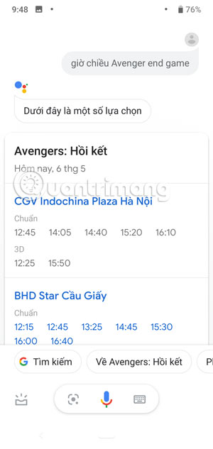 View movie showtimes of Google Assistant