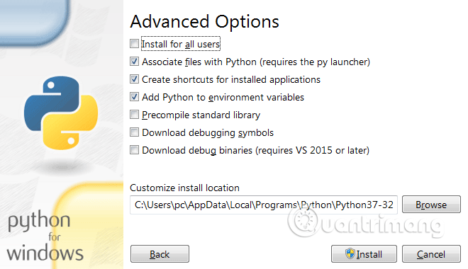 Chọn tùy sắm Add Python to environment variables