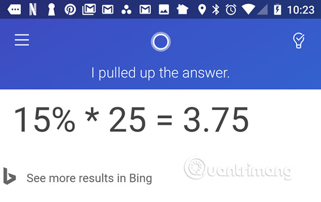 Cortana đưa ra câu trả lời nhanh chóng