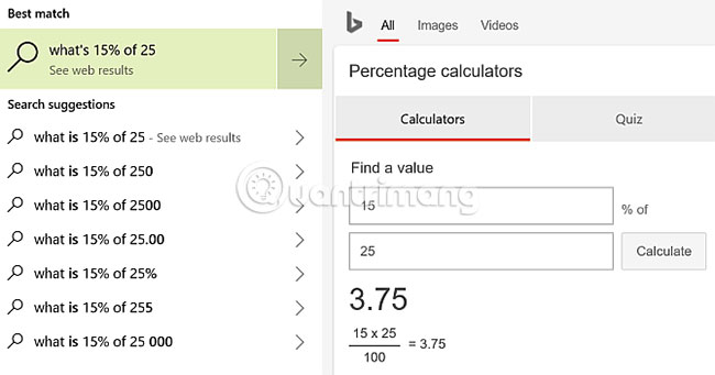 Cortana desktop chỉ trả về kết quả Bing