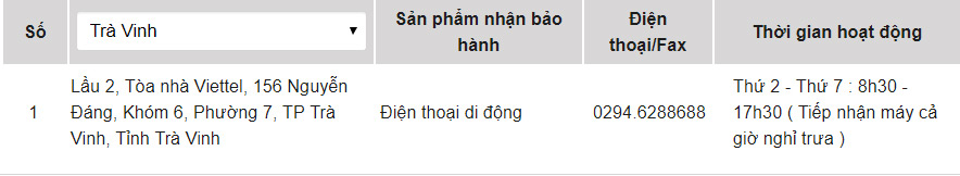 Trung tâm bảo hành của OPPO tại Trà Vinh