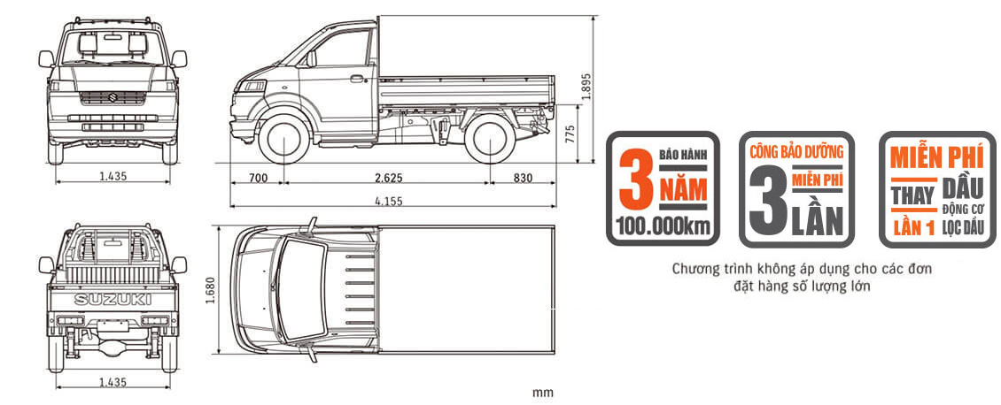 Kích thước xe tải Suzuki Suzuki Carry 2