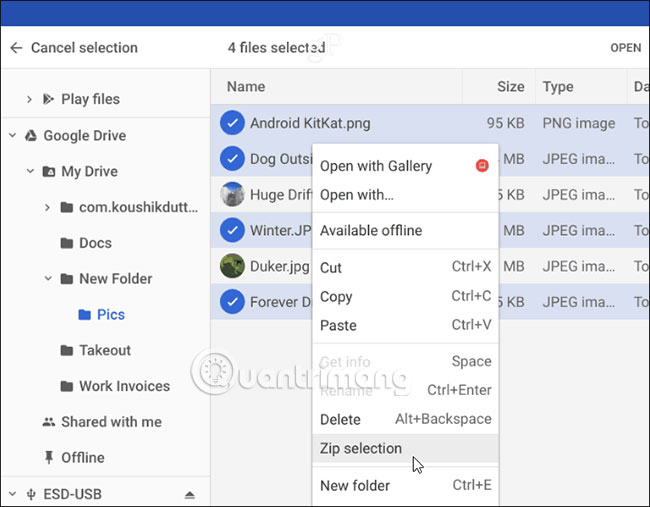 Chọn Zip Selection
