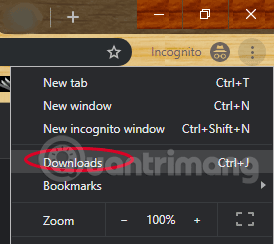 Mở Downloads từ menu