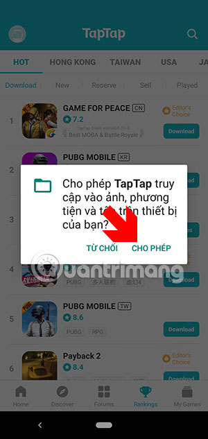 Cho phép tải Game For Peace