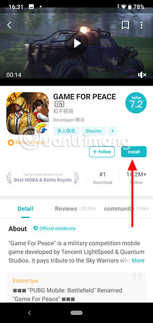 Cài đặt Game For Peace