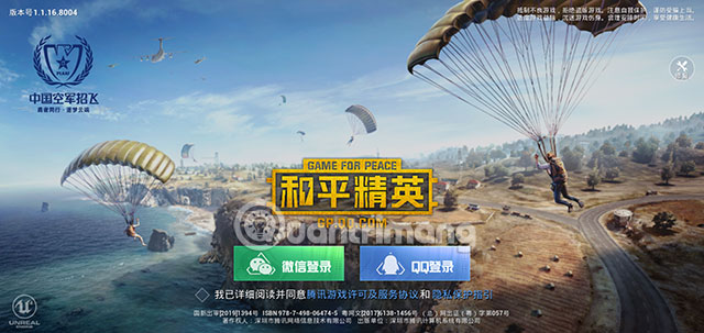 Giao diện đăng nhập Game For Peace