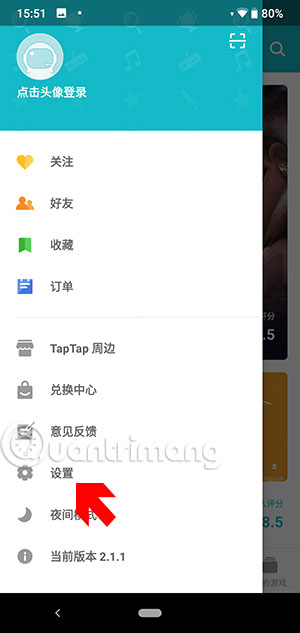 Menu cá nhân Tap Tap