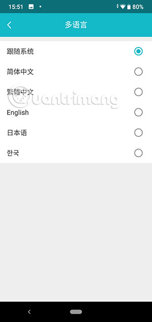Menu ngôn ngữ Tap Tap