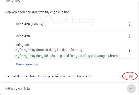 Tắt đề xuất ngôn ngữ