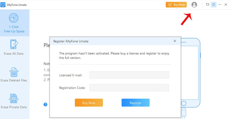 Chọn mục Registration code
