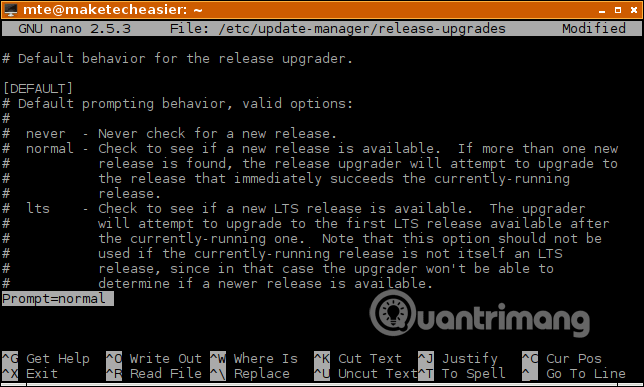 Thay đổi Prompt=lts thành Prompt=normal