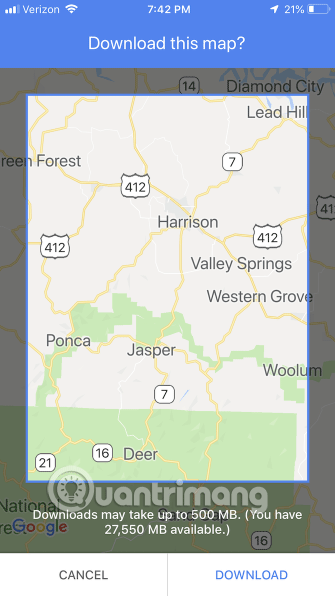 Chọn khu vực tải bản đồ 