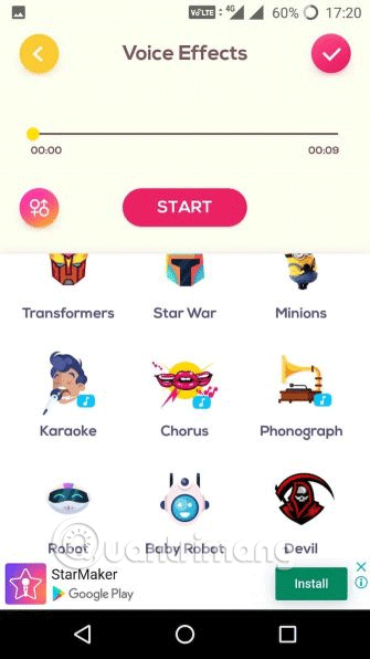 Chọn hiệu ứng trên Voice Changer của Handy Tools Studio